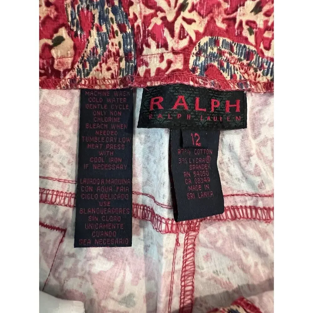 RALPH-Ralph Lauren-Ankle Pant (12) RED LABEL- Paisley-VTG-Preppy-Stretchy-EUC